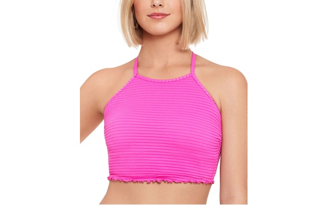  Textured Smocked Bikini Top, Pink, XS