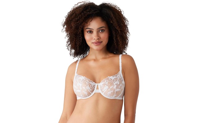  Women’s Dramatic Interlude Embroidered Unlined Underwire Bra, White, 36DD