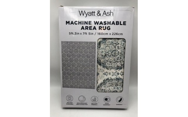 Wyatt & Ash Washable Area Rug, Aliyah 5 ft x 7ft - Rose Washable Stain Resistant