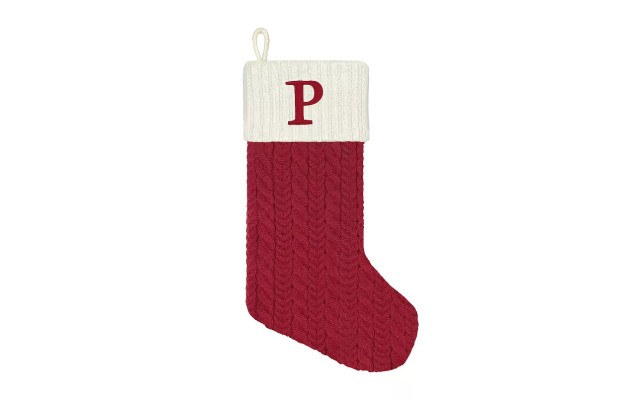 Large Red Knit Monogram Stockings 21″, P  Large Red Knit Monogram Stockings 21″, P