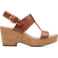 Clarks Women’s Giselle Style Wedge Sandal Tan Leather 10M, 26177166