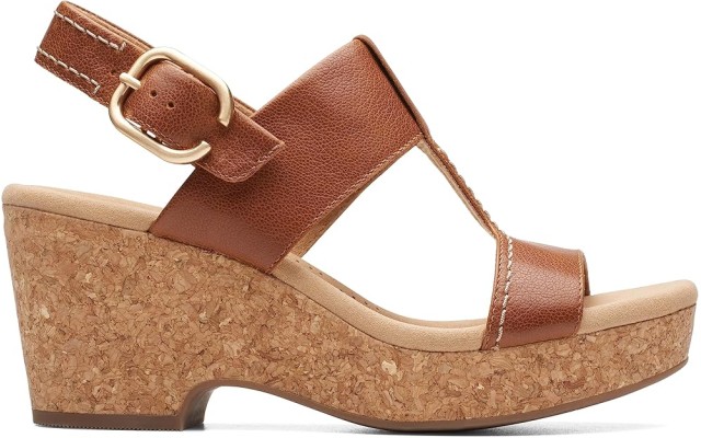Clarks Women’s Giselle Style Wedge Sandal Tan Leather 10M, 26177166