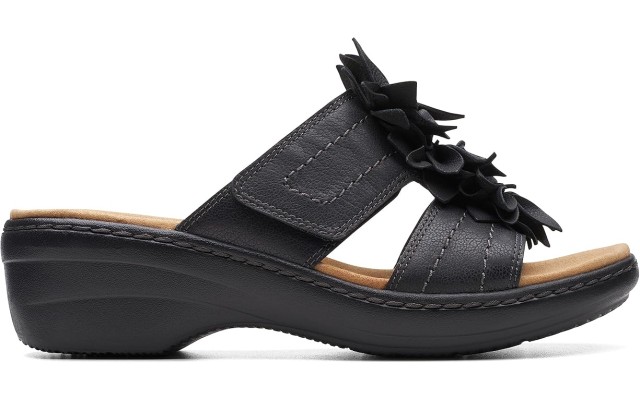 Women’s Merliah Raelyn Slide Sandal Black Leather 7.5W, 26177413