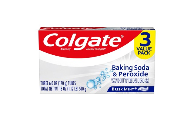  Baking Soda and Peroxide Whitening Toothpaste, Brisk Mint, 6 oz, 3 Pack