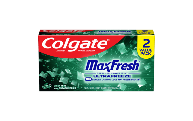 Max Fresh Toothpaste with Mini Breath Strips, Clean Mint, 6.3 Ounce (2 Pack)