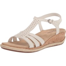 Easy Street Women’s Dorinda Wedge Sandal, White, 10W, DORIN