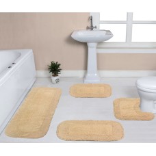 Home Weavers Radiant Collection 100% Cotton Non-Slip Bathroom Rug Set, Machine Washable Bath Rug, 4 Piece Bath Mat Set with Runner – Beige