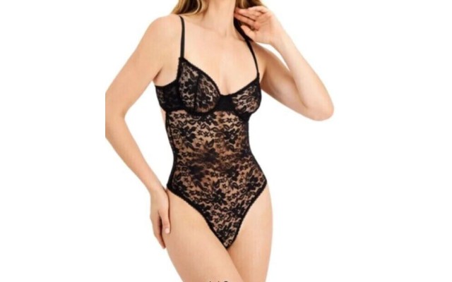 International Concepts Women’s Sheer Lace Cup Lingerie Bodysuit, Black Small  International Concepts Women’s Sheer Lace Cup Lingerie Bodysuit, Black Small