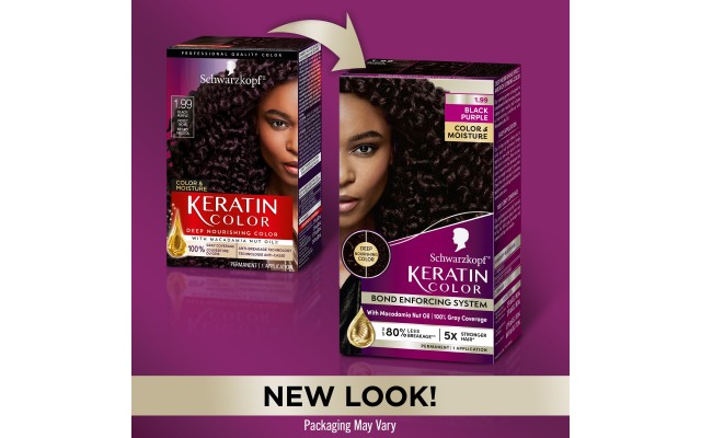 Keratin Color Permanent Hair Color, 1.99 Black Purple, 1 Application - Salon Inspired Permanent Hair Dye, for up to 80% Less Breakage vs Untreated Hair and up to 100% Gray Coverage  Keratin Color Permanent Hair Color, 1.99 Black Purple, 1 Application - Salon Inspired Permanent Hair Dye, for up to 80% Less Breakage vs Untreated Hair and up to 100% Gray Coverage