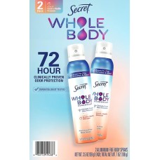Secret Whole Body Aluminum Free Body Spray Deodorant For Women, Peach & Vanilla, 2 pk./3.5 oz.