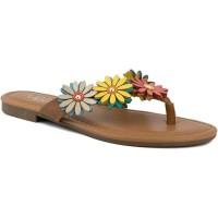 Sugar Women’s Vegan Leather Flip Flops with Embellished Floral Design – Dressy Thong Sandals, Perfect for Casual, Beach or Pool Wear 7M, Sunburst Floral