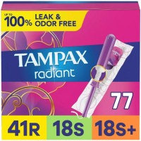 Tampax Radiant Tampons Trio Pack, Unscented, 77 Count