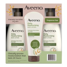 Aveeno Daily Moisturizing Body Lotion 18 Fluid Ounce (Pack of 2) + 8 Ounce Tube