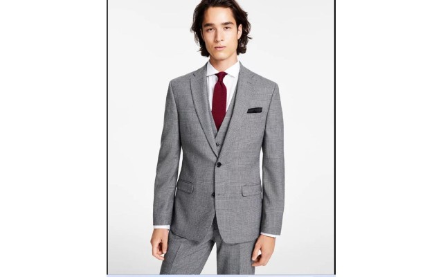  Men’s Slim-Fit Black/White Plaid Suit Jacket 40R