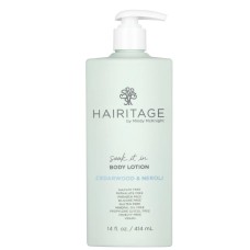 Hairitage Soak It In Cedarwood & Neroli Scented Body Lotion | Niacinamide, Jojoba Oil, & Avocado Oil for All Skin Types | Rosemary & Orange Essential Oils, 14 fl oz
