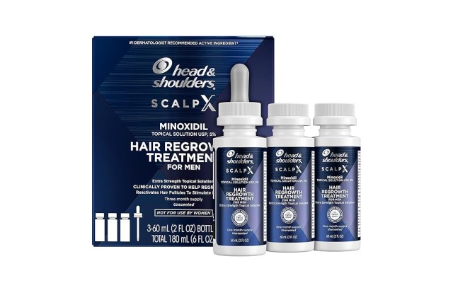 Head & Shoulders Scalp X 5% Minoxidil Hair Regrowth 2x Daily Leave-On Treatment for Men's Thinning Hair & Hair Loss, 3-Month Supply, 2 Fl Oz Each, (Set of 3)