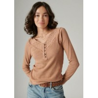 LUCKY BRAND Women Trim mix Henley, Thrush, XL