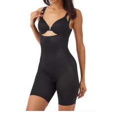 Spanx Thinstincts 2.0 Open Bust Mid Thigh Bodysuit, Black, XSmall
