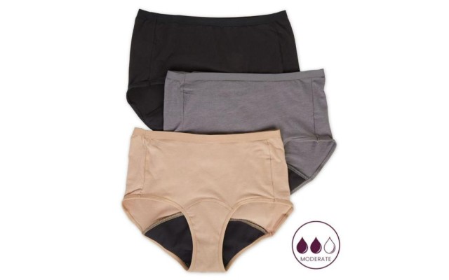 Women’s 40FDM3 Comfort Period Moderate Brief Panty – 3 Pack Large (Pecan/Grey/Black 7) Women’s 40FDM3 Comfort Period Moderate Brief Panty – 3 Pack Large (Pecan/Grey/Black 7)