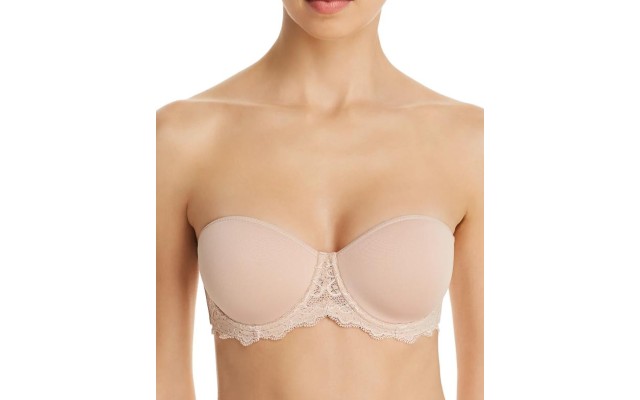 Women’s Simone Perele Caresse Strapless Underwire Bra, Size 32E  – Beige