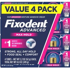 Fixodent Advanced Max Hold Denture Adhesive 2.2 Oz (Pack of 4)
