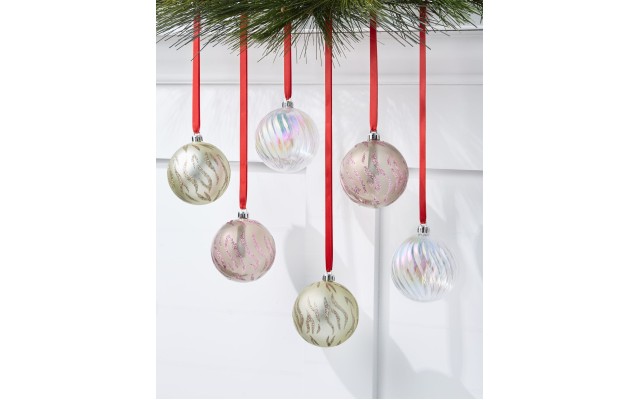 Shimmer and Light Set of 6 Shatterproof Cream & Iridescent Decorate Ball Ornament Shimmer and Light Set of 6 Shatterproof Cream & Iridescent Decorate Ball Ornament
