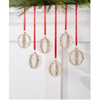 Holiday Lane Shine Bright Set of 6 White & Gold-Tone Shatterproof Striped Ball Ornament Holiday Lane Shine Bright Set of 6 White & Gold-Tone Shatterproof Striped Ball Ornament
