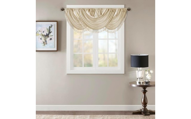  Elena Faux Silk Waterfall Embellished Valance, Champagne, 38″W x 46″L