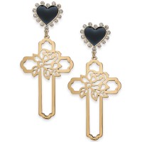 Thalia Sodi Gold-Tone Rose-Cross & Heart Stud Drop Earrings, Black Thalia Sodi Gold-Tone Rose-Cross & Heart Stud Drop Earrings, Black