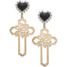 Thalia Sodi Gold-Tone Rose-Cross & Heart Stud Drop Earrings, Black