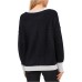 Womens Edged Crewneck Sweater, Black, M Womens Edged Crewneck Sweater, Black, M