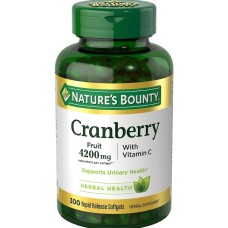 Natures Bounty Cranberry Fruit 4200mg with Vitamin C, Herbal Supplement, Supports Urinary Health, 300 Rapid Release Softgels