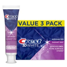 Crest 3DWhite Advanced Whitening Toothpaste, Radiant Mint, 3.3 oz, 3 Pack