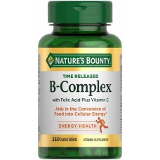 Nature’s Bounty Time Released B-Complex, Energy & Metabolism Support, with Vitamin C & Folic Acid, 250 Tablets
