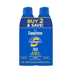Coppertone Sport 4-in-1 Performance Sunscreen Spray,Twin Pack, SPF 30, Adult, 11 oz