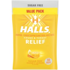 Halls Sugar Free Cough Drops – Honey Lemon – 180 Count