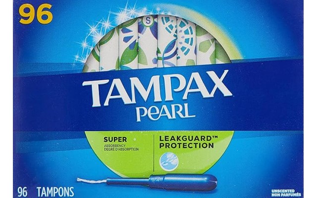  Pearl Tampons Super Absorbency with BPA-Free Plastic Applicator and LeakGuard Braid, Unscented, 96 Count