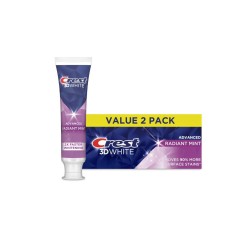 Crest 3D White Advanced Teeth Whitening Toothpaste, Radiant Mint, 3.3 oz, (Pack of 2)