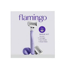 Flamingo Women's Razor Shaving Kit, 1 Handle, 11 Razor Blade Refills, 1 Shower Holder - Lilac