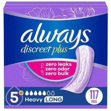 Always Discreet Plus Incontinence Pads, Heavy Long, 117 ct.