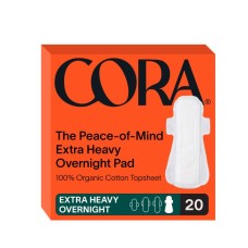 Cora Organic Ultra Thin Extra Heavy Overnight Period Pads, 20 Count