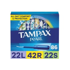 Tampax Pearl Tampons Multipack, with LeakGuard Braid, Light/Regular/Super Absorbency, Unscented, 86