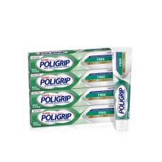 Poligrip Free Denture Adhesive Cream, Strong All-Day Hold, Food Seal, 2.4 Oz (4 Pack)