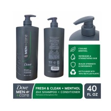 Dove Men+Care 2-in-1 Shampoo + Conditioner Fresh & Clean with Menthol, Strengthens Hair, 40 fl oz