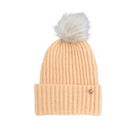 Steve Madden Women’s Cloud Knit Faux-Fur Pom Pom Beanie – Orange