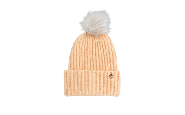  Women’s Cloud Knit Faux-Fur Pom Pom Beanie – Orange