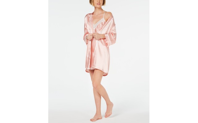  Mom Lace Trim Chemise Nightgown & Wrap Robe Set, Bisque, Small